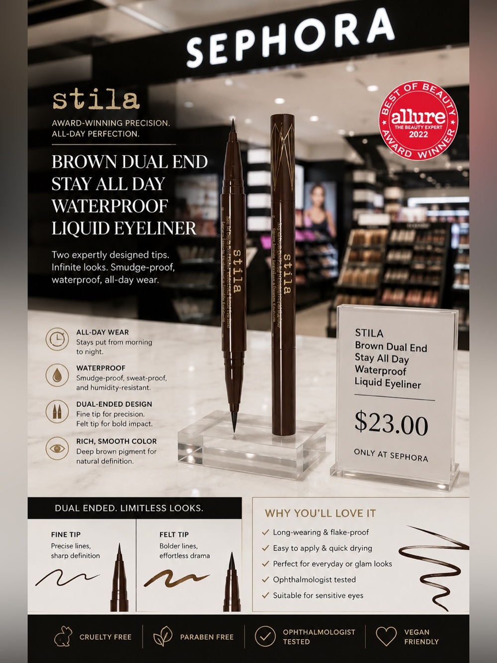 Stila Brown Dual-Ended Waterproof Liquid Eyeliner